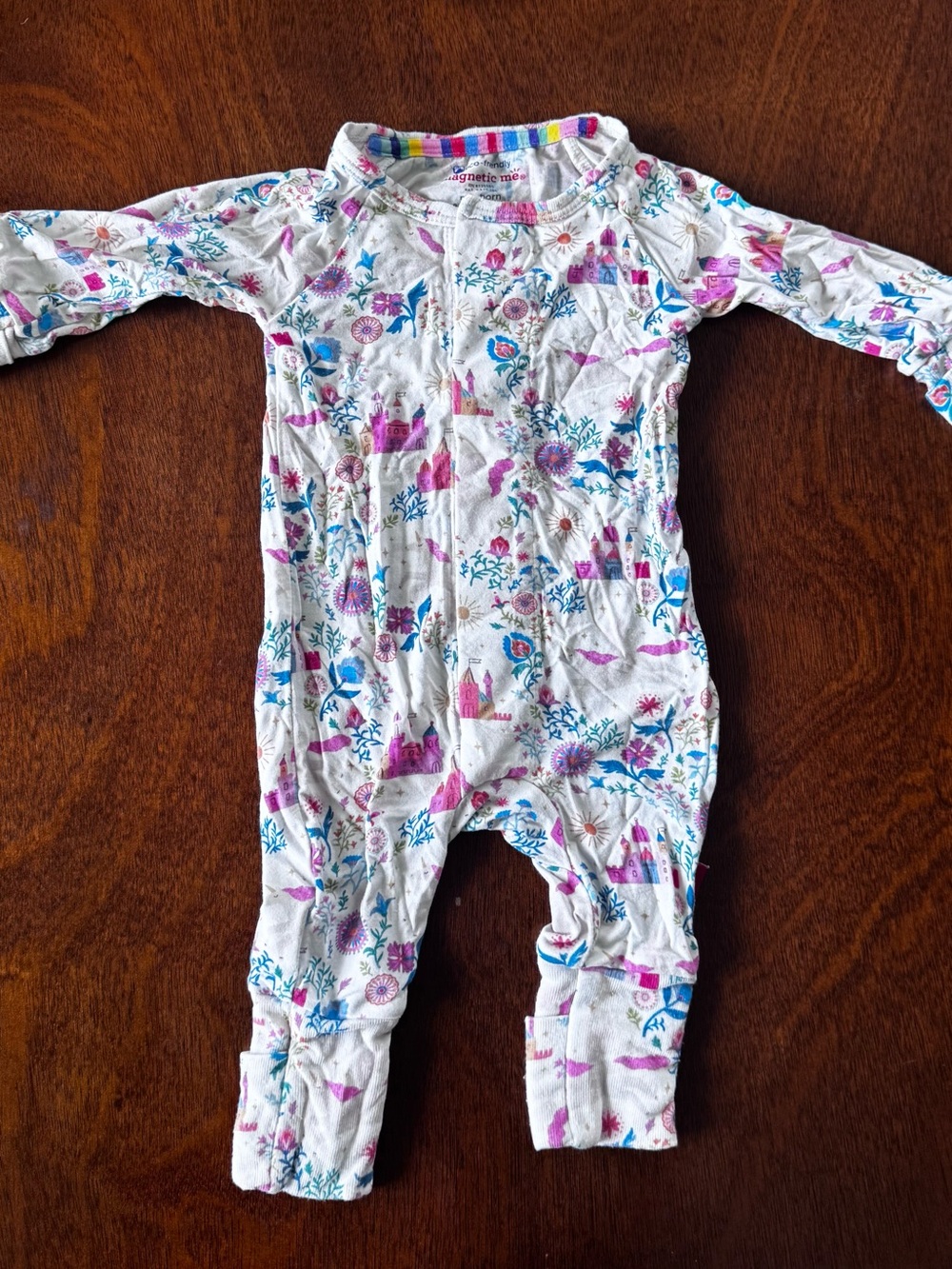 Magnetic Me White Floral & Castle Long Sleeve Footed One-Piece